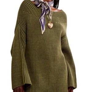 Free People Olive Off-the-Shoulder Sweater
